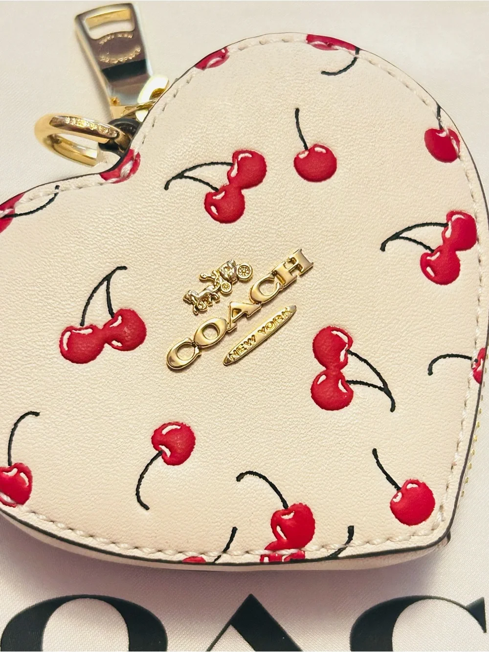 Coach Cherry Heart Coin Purse Wallet Keychain/ Bag Charm